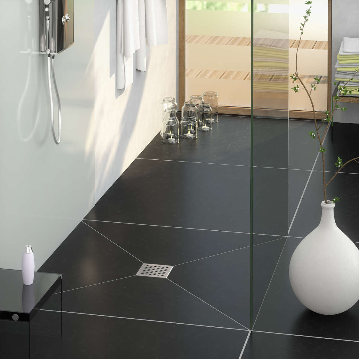 Badezimmer mit Duschablauf der Poresta GmbH
